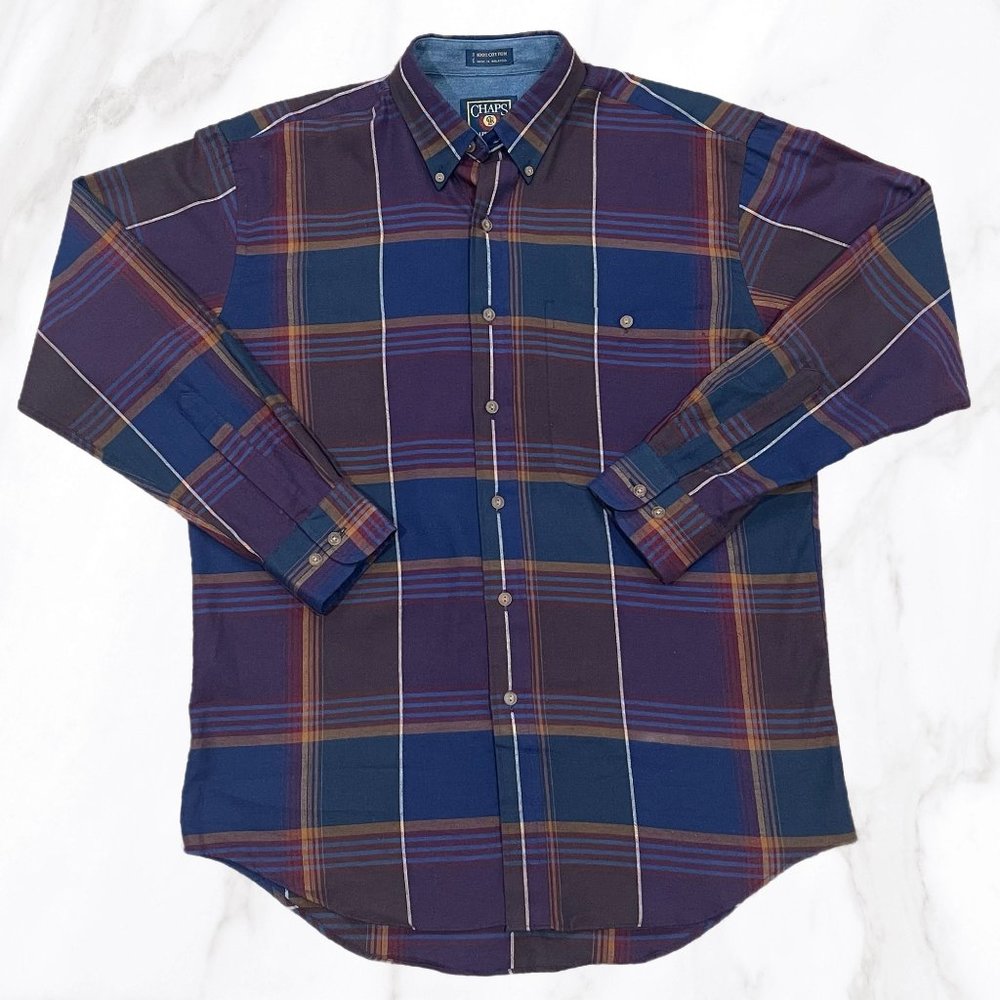 Vintage Chaps Ralph Lauren Men's Plaid Button Down Dress Shirt, Size‎ M